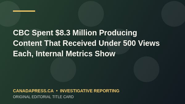 CBC Spent $8.3 Million Producing Content That Received Under 500 Views Each, Internal Metrics Show